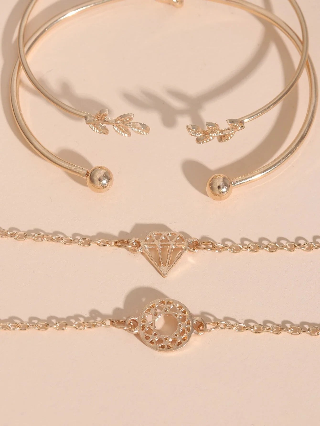 Shein - 5pcs Rhinestone Decor Leaf Design Bracelet