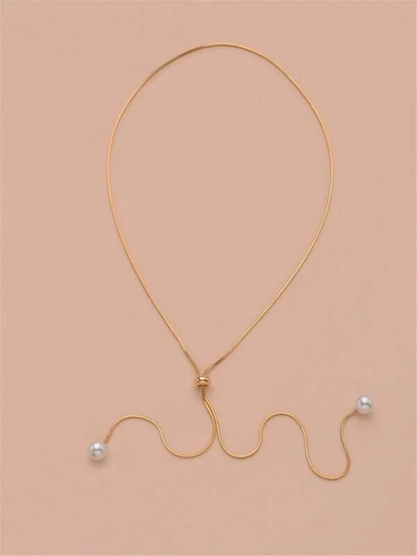 Shein - Faux Pearl Decor Y Lariat Necklace